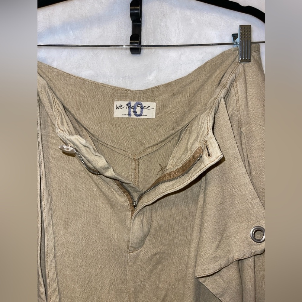 We The Free Beige/Khaki High-Rise Wide Leg Cropped Trousers Sz 10,linen blend - Picture 5 of 7